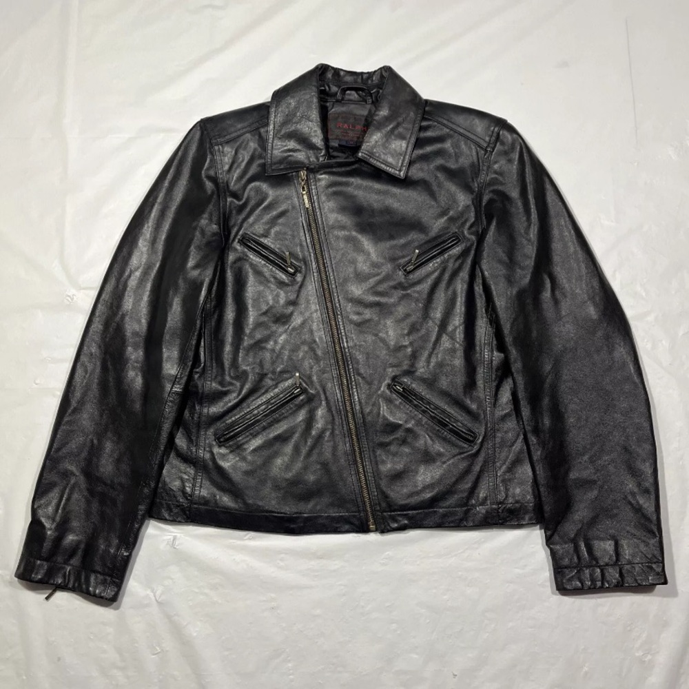 Polo Ralph Lauren Women’s Leather Motorcycle jacket Quilt Lined Black Medium Y2K